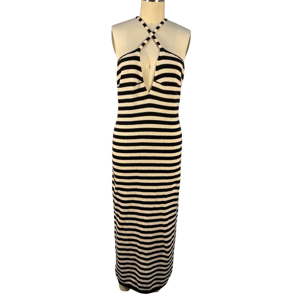Khaite Striped Black Georgia Midi Dress Size Large NWT